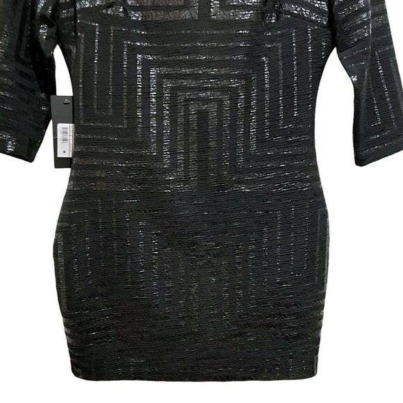 MARCIANO Jet Black and Silver Body Con Mini Party Dress Size M NWT - Picture 3 of 11